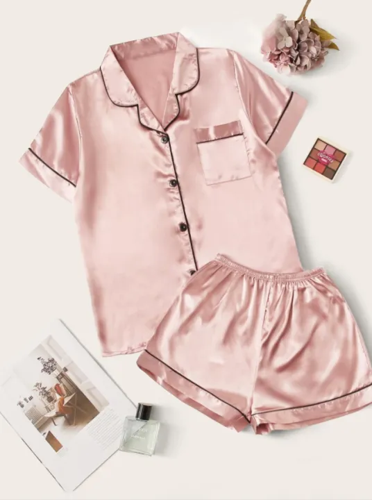 Contrast%20Binding%20Lapel%20Neck%20Pajama%20Set%20For%20Girls%20-%20Image%202