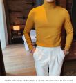 Yellow Solid Highneck Turtleneck Pullover Sweater for Men. 