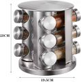 Spice Carousel with 12 Spice Jars (Empty), Stainless Steel Spice Rack, 360 ° Rotatable Spice Rack, Standing Spice Rack with Spice Containers. 