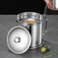 Stainless Steel Oil Strainer Pot Kitchen Gadget Large Capacity .2/.3L Oil Storage Container with Filter and Tray  Lard Strainer Tank Cooking Grease. 