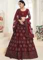 Fabdale Maroon Embroidered Semi Stitched Lehenga Choli with Dupatta | Wedding, Party & Festive Wear (ZLMF-005). 