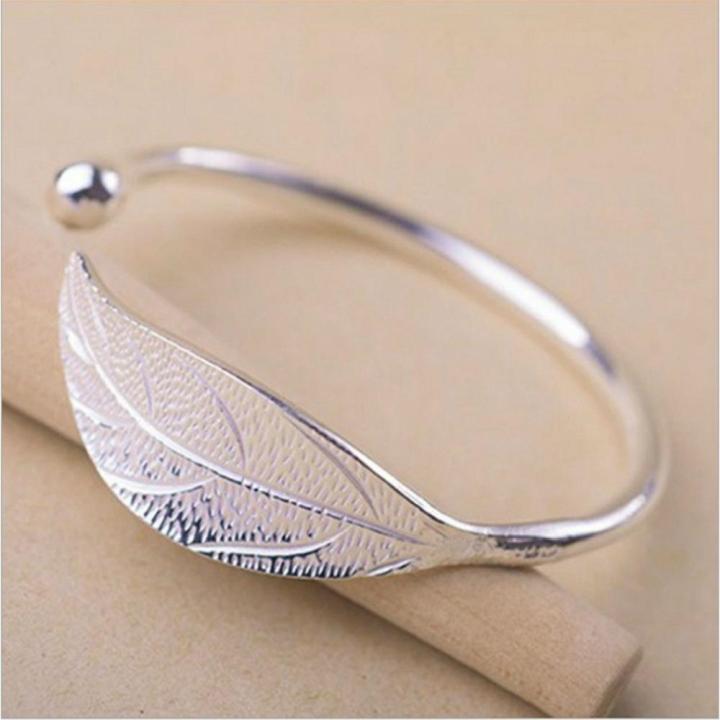 New%20Elegant%20Ladies%20Leaves%20925%20Sterling%20Silver%20Opening%20Bracelet%20Bangle%20for%20women%20-%20Image%203