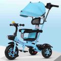 Toddler Tricycle, 4-in-1 Trike with Parent Handle, Adjustable Canopy, Storage, Safety Harness, Baby Stroller for 10 Months to 5 Years Old. 