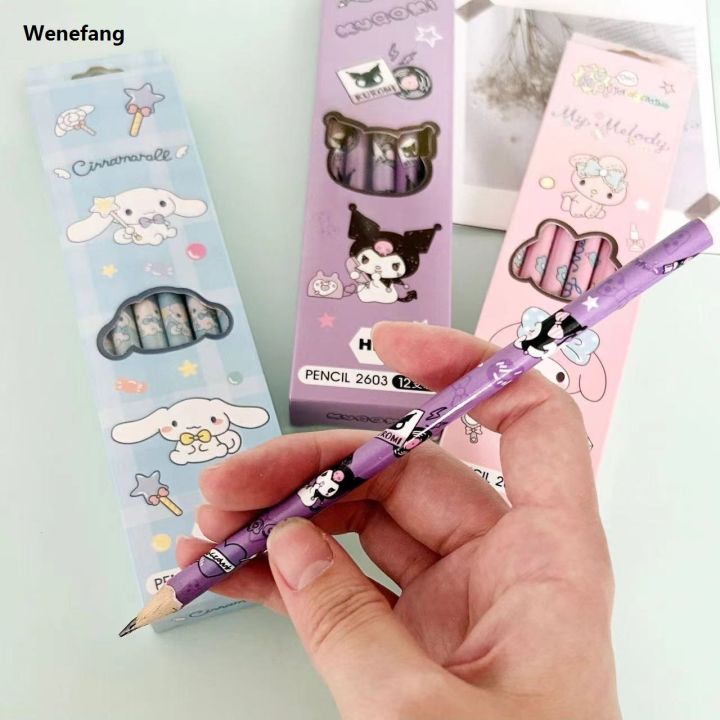Wenefang%20Cartoon%20Sanrio%20My%20Melody%20Cinnamoroll%20Pochacco%2012%20pieces%20box%20with%20Fashion%20pencil%20sharpener%20wooden%20pencil%20student%20sketch%20pen%20writing%20pen%20-%20Image%205
