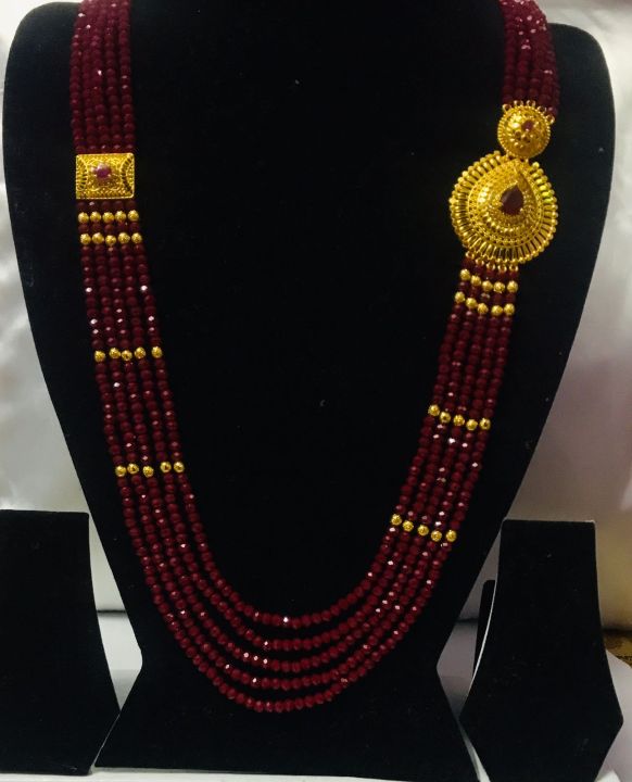 Gold Plated Red Crystal Necklace Chandra Haar For Women