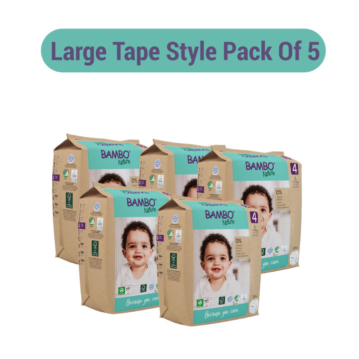 Bambo Nature Diapers size 4(L24 - Tape Style) Pack Of 5
