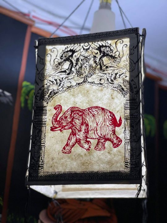Elephant Printed Lamp Shades For Home Or Restaurants, Handmade, Lokta Paper, Nepali Kagaj Made In Nepal
