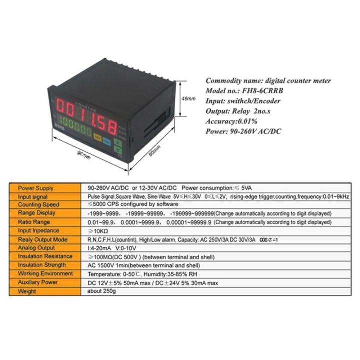 FH8-6CRRB%20Dual%20Display%20Digital%20Counter%20Digital%20Counter%206%20Digits%20Light-Emitting%20Diode%20AC/DC%20Length%20Meter%20Black%20-%20Image%202