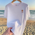 Cross border 2025 summer new men's t-shirt round neck short sleeve loose trend fashion print versatile casual top. 