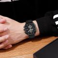 SKMEI 1963 Men's Fashion Multifunction Chronograph Square Dial Date Display Leather Strap Watch - Black. 