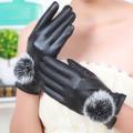 Women's Touchscreen Leather Winter Gloves with Faux Fur Pom-Pom – Warm & Stylish Touchscreen Gloves!. 