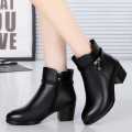 Chunky Heel Soft Leather Warm Fur Winter Ankle Boots For Women - Footwear | Fashion | Winter Boots For Women. 