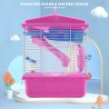 Pet Cage Hamster Cottage with Transparent Skylight Double Layer House for Hamster Golden Hamster Pet Pink. 
