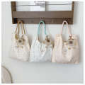 Korean Style Emed Cute Cartoon Canvas Single Shoulder for Women Large Capacity Handheld Shopping Commuting Tote Bag. 