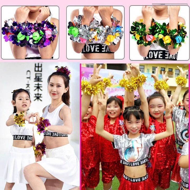 4pcs/2pairs Plastic handle Fancy Competition Flower Cheerleading Cheering Ball Cheerleader Pompoms Club Sport Supplies Dance Party Decorator
