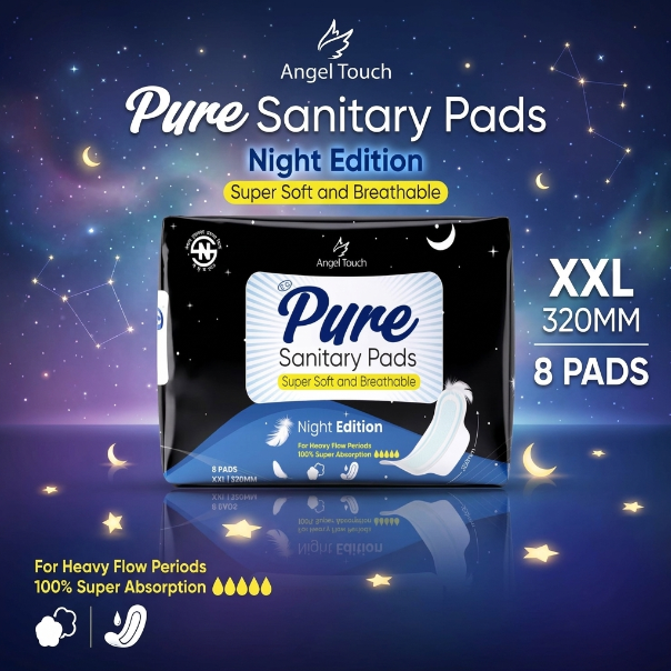 PURE Night Edition 320mm – Overnight Protection Sanitary Pads | 8 Pads | Anion Chip | Sumitomo SAP