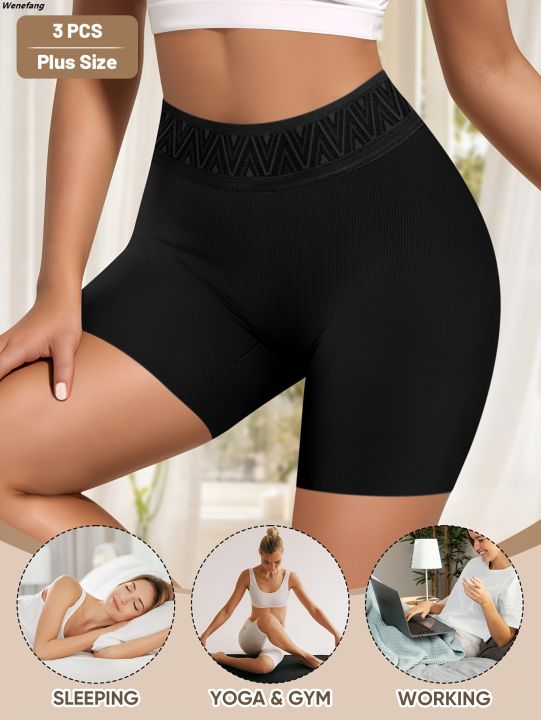 Wenefang 3pcs Women'S Plus Size High Waist Boxer Elegant Medium Stretch Luxury Tummy Control Boy Shorts Female Sports Tight Boxer