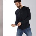 Wrogn Navy Mandarin Collar Shirt for Men. 