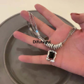 Difutagui Punk Hip Hop Double Layer Square Zircon Pendant Necklace For Luxury Women Men Vintage Gothic Sweater Necklace Y2K Jewelry Party. 