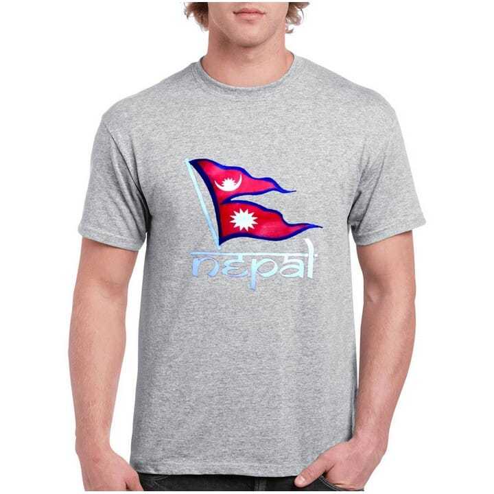 Grey Nepal Flag Printed T- Shirt For Unisex