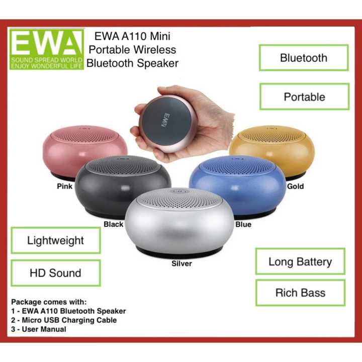 EWA A110 Mini Bluetooth, Metal Speaker With Hard Travel Case Packed ...