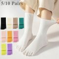 New 5 or 10 Pairs Women Sports Toe Socks with Separate Fingers High Tube Five Finger Cotton Crew Socks Yoga High Quality. 
