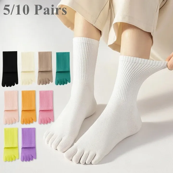 New%205%20or%2010%20Pairs%20Women%20Sports%20Toe%20Socks%20with%20Separate%20Fingers%20High%20Tube%20Five%20Finger%20Cotton%20Crew%20Socks%20Yoga%20High%20Quality%20-%20Image%203