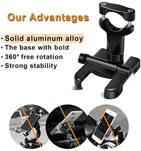 Metal Bike Phone Holder, Aluminum Alloy Bicycle Handlebars Mount with 360°Rotation Adjustable for Motorbike (Black)