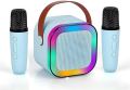 K12 Mini Portable Bluetooth Karaoke Speaker with Dual Wireless Mic for Kids Adults, Different Magic Sound Effect RGB LED Colour Changing Light for Home Party, Birthday Gifts for Boys/Girls. 