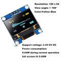 6PCS 0.96 inch OLED Display Module 12864 128X64 Pixel LCD Yellow Blue SSD1306 Driver Board I2C Serial 0.96 Inch IIC Chip. 