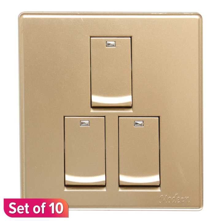 Golden Modern 3 Gang Switch Set of 10