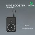 Green Mag Booster Powerbank | 10000mAh | Magsafe | 22.5W Super Fast charging | 15W Wireless Fast Charging | Attach Wire | PD input-Output | Digital Display | Lithium-Polymer Battery | Slim & Thinner Pocket-Friendly | Stand & Lanyard | metallic UV  Coating. 