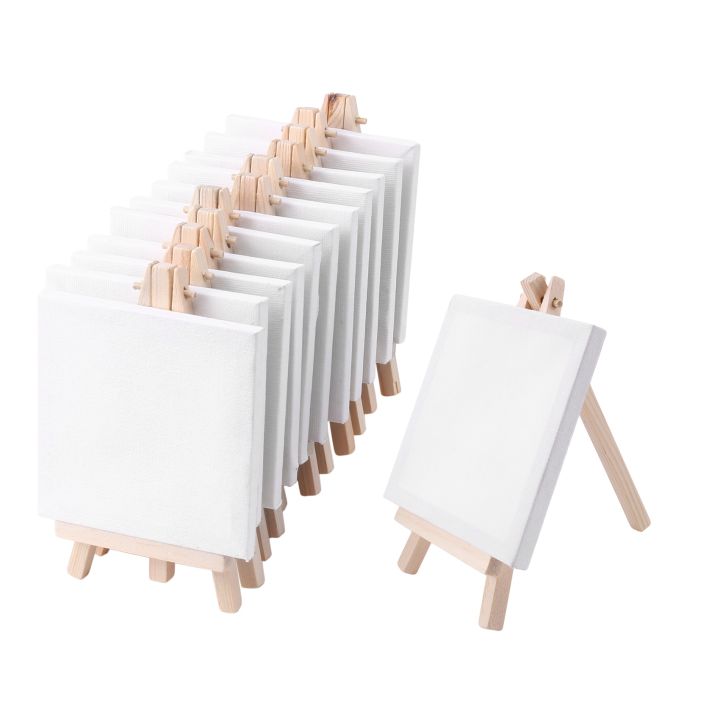 4 By 4 Inch Mini Canvas And 8*16cm Mini Wood Easel Set 12 Pack | Daraz ...
