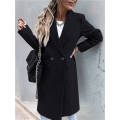 Fall Winter Jackets for Women Long Windbreaker Warm Coat Lapel Button with Pockets Solid Color Jacket Black XL. 
