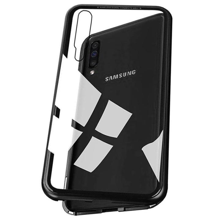 For Samsung Galaxy A50 Case Magnetic Adsorption Metal back Tempered Glass Flip Cover Case For Samsung A50 A30 Case Fundas Shells Capa