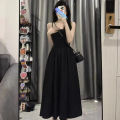 Elegant High-Waist Sling Dress Pleats Spaghetti Strap Beach Dress Sweet Women Clothing Summer. 