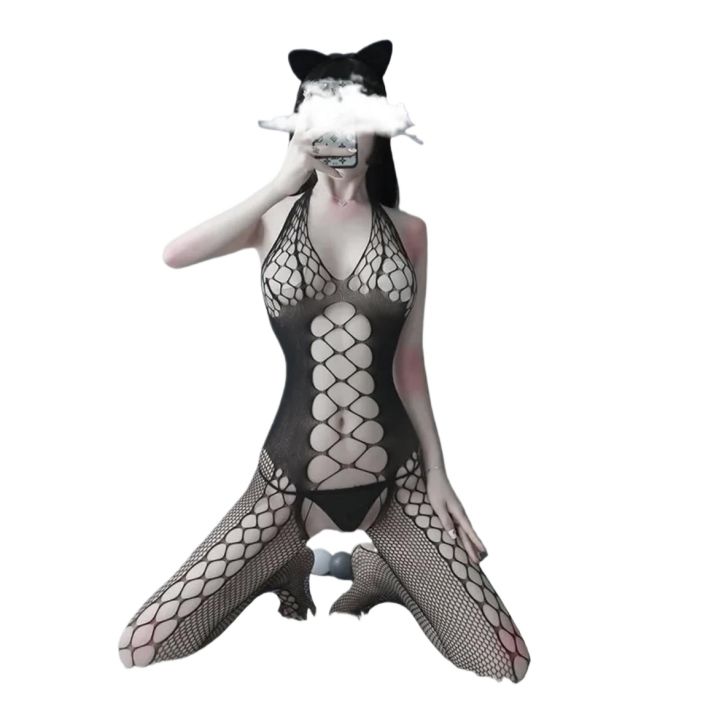 Women%20Lingerie%20Lace%20Stockings%20Seamless%20Fishnet%20Chemise%20Nightwear%20Mesh%20Hole%20Bodysuits%20Floral%20Fishnet%20Bodystockings%20-%20Image%204