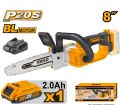 INGCO Brushless Cordless Chainsaw 8" with 2.0Ah Battery and Charger CGSLI20851. 
