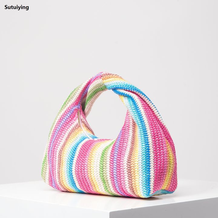 Sutuiying%20Vintage%20woven%20handbag,%20simple%20commuter%20bag,%20beach%20wind%20rainbow%20Bargain%20price%20bag,%20holiday%20casual%20straw%20purse%20(random%20pattern)%20-%20Image%202