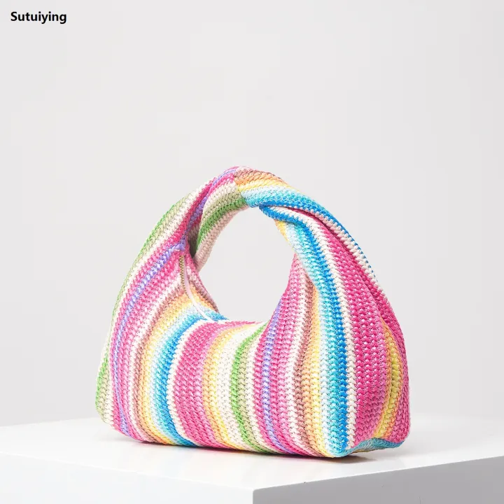 Sutuiying%20Vintage%20woven%20handbag,%20simple%20commuter%20bag,%20beach%20wind%20rainbow%20Bargain%20price%20bag,%20holiday%20casual%20straw%20purse%20(random%20pattern)%20-%20Image%202