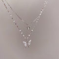 Yuanyan 2023 New Shiny Silver Colour Butterfly Necklace Ladies Exquisite Double Layer Clavicle Chain Necklace Jewelry for Ladies Gift. 