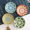 2Pcs Ceramic Flat Dinner Plates Dinnerware Tableware Shallow Bones Cat Bowls Bohemian Style Round Fruit Dish Cat Food. 