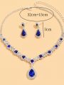 3 pieces of women's crystal droplet necklace with earrings set for wedding evening dress accessories. 