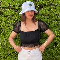 Black 
Chiffon Crop Top / Tshirt For Women | Black Solid Crop Chiffon Off Shoulder Neckline Tshirt For Women. 