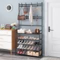 Multifunctional 2-in-1 Hallway Rack Stand with 8 Hooks  And 5 layers Shoe Shelves. 