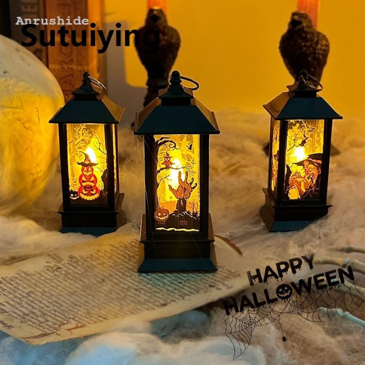 Sutuiying Hot Selling Anrushide Haloween Party Decor Supplies Halloween Decorations Led Candle Light Portable Vintage Witch Castle Pumpkin Ghost Hanging LED Lantern Lamp