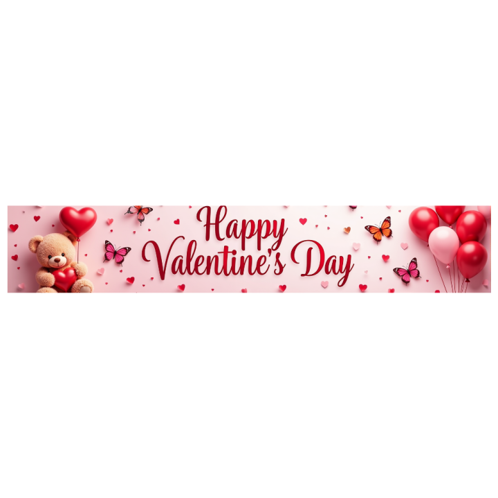 Valentine's Day Celebration Banner Decor Heart Balloons Teddy Butterfly ...