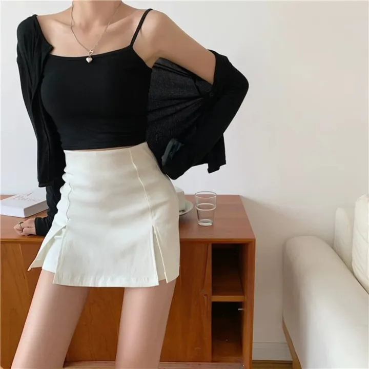 Spicy%20Girl%20High%20Waist%20Women's%20Split%20Skirts%20Black%20White%20Irregular%20Slit%20Short%20Skirt%20Streetwear%20with%20Safty%20Pants%20A-line%20Wrap%20Hip%20Mini%20Skirt%20Party%20-%20Image%203