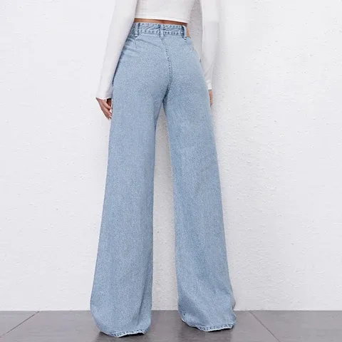 Light%20Blue%20High%20Waist%20Non%20Stretch%20Plain%20Parallel%20Jeans%20for%20Women%20Fashionable%20Women's%20Wear%20-%20Image%202