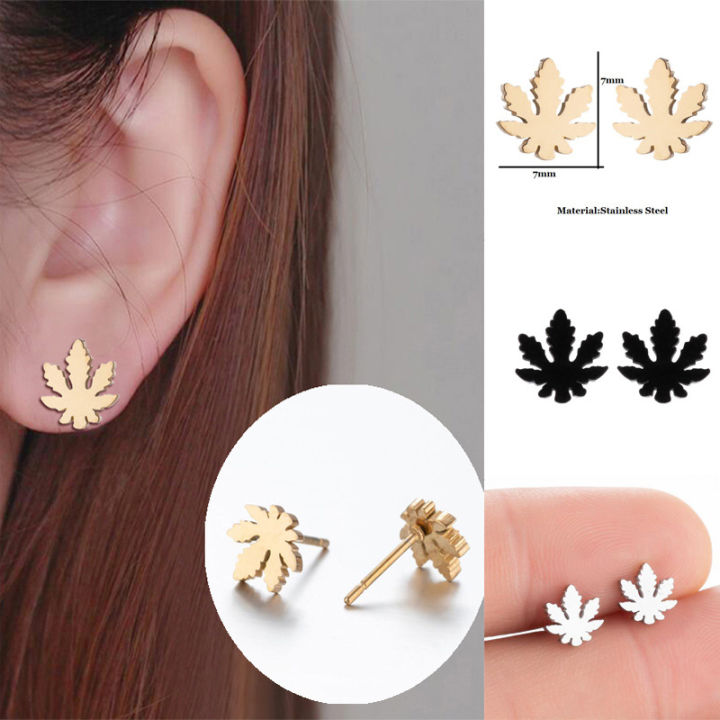 【New Arrivals】Ins Earrings Japanese-Korean-style Stainless Steel Earrings Female Student Personality Five-pointed Maple Leaf Earrings Elegant Ear Jewelry